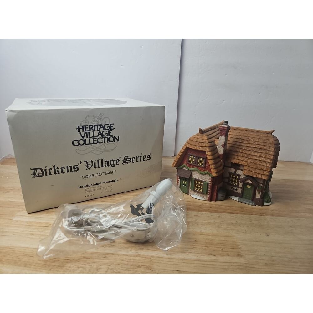 Dept 56 Dickens Village Series Cobb Cottage #58246 with Box and Light Cord